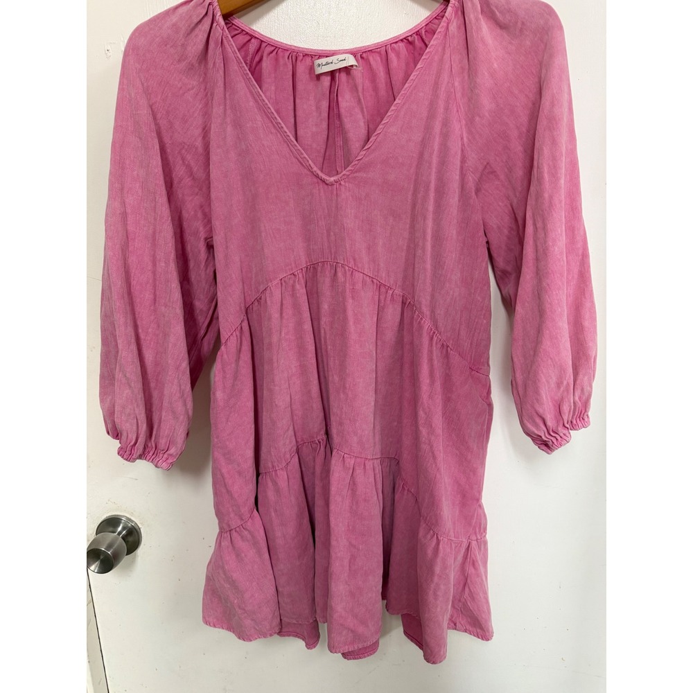 Mustard Seed Womens Size Small Pink Washed Tiered Babydoll Mini Dress